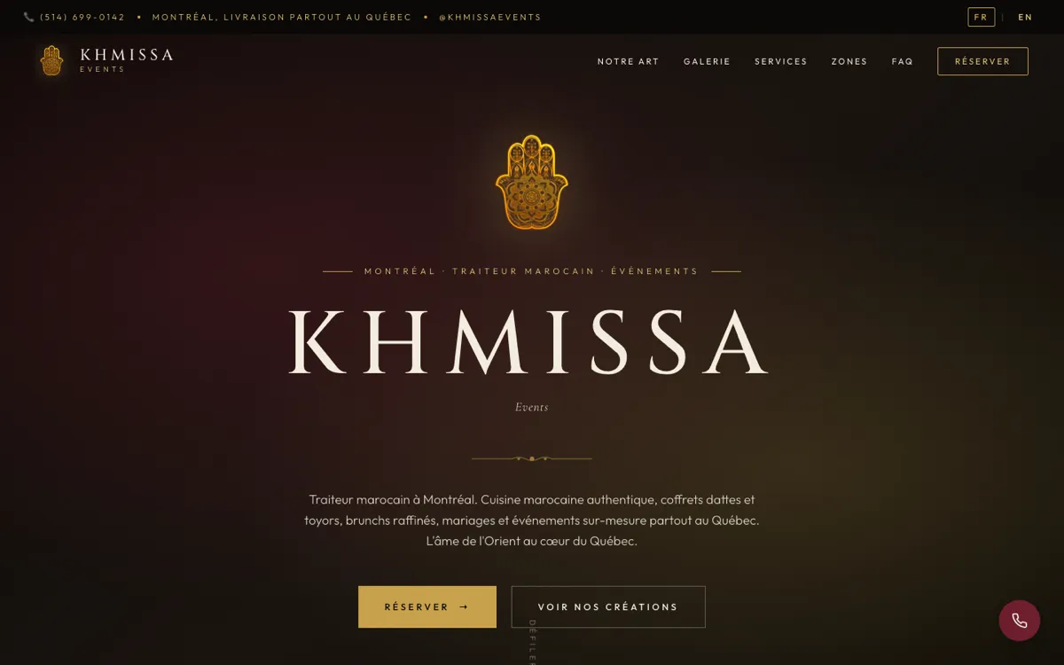 Capture d'écran du site Khmissa Events, plateforme événementielle