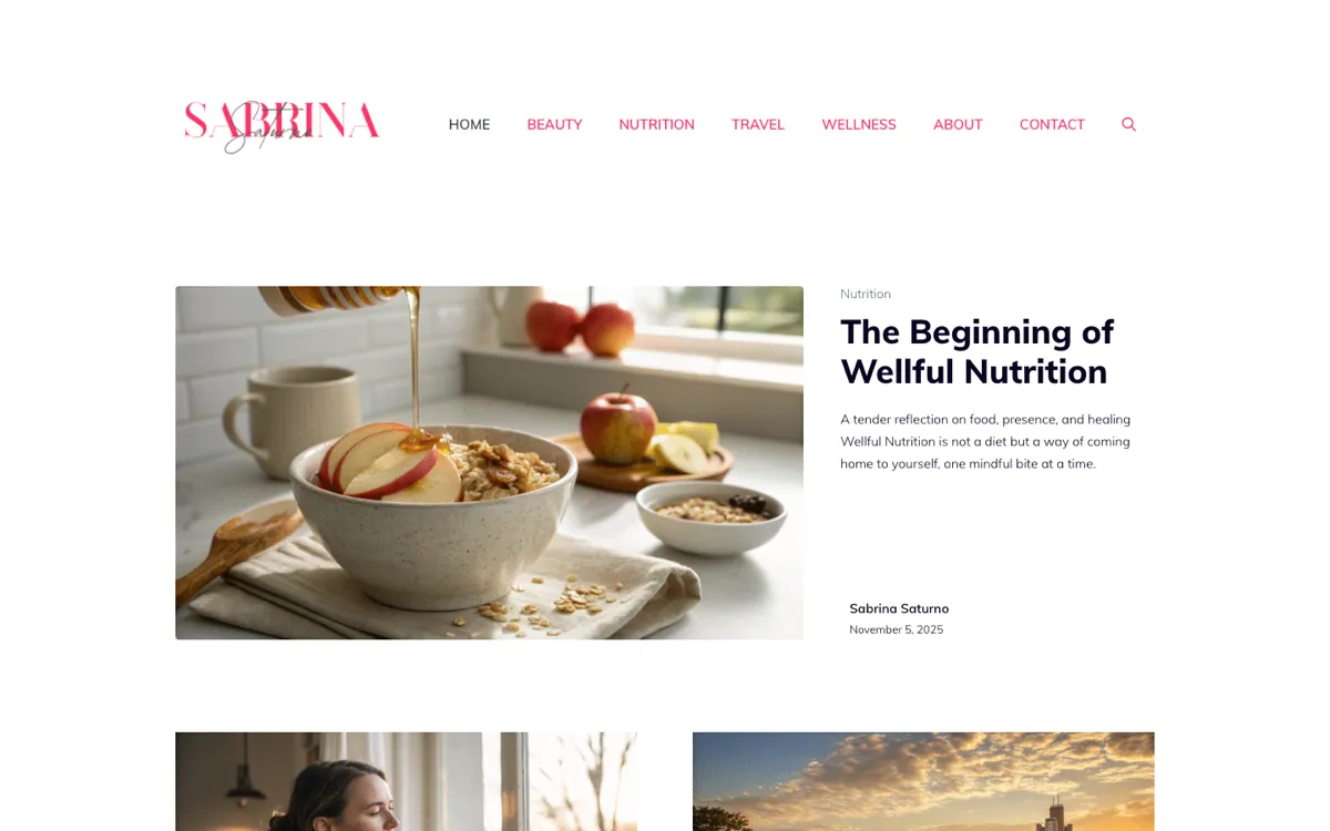 Aperçu du site sabrinasaturno.com, site beauté et wellness naturelle avec prise de rendez-vous