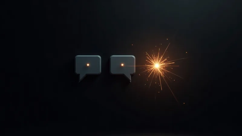 usage d'un chatbot IA pour PME, flux de bulles de conversation à côté d'une icône d'étincelle d'intelligence artificielle, interface épurée