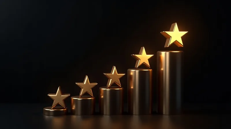 étoiles d'avis dorées en hausse symbolisant les avis clients d'un Google Business Profile, fond obsidian